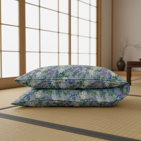 Japanese Shikibuton Futon Mattress with Removable Floral Blue Cover | Handmade Cotton Futon