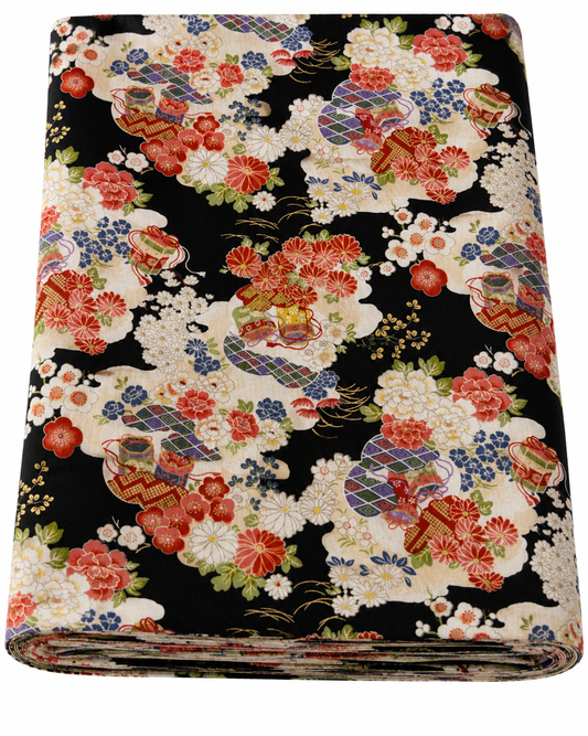 Floral Black Japanese Futon Cover | Handmade Shiki Futon Cover