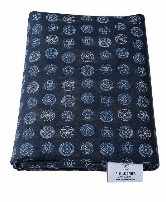 Kamon Navy  Japanese Cotton Futon Cover.  Handmade Shiki Futon Cover.