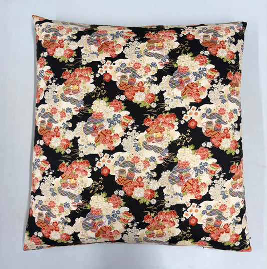 Japanese Zabuton Floor Pillow Floral Black