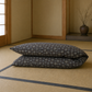 Japanese Shikibuton Futon Mattress with Removable Kamon Family Crest Navy Cover | Handmade Cotton Futon
