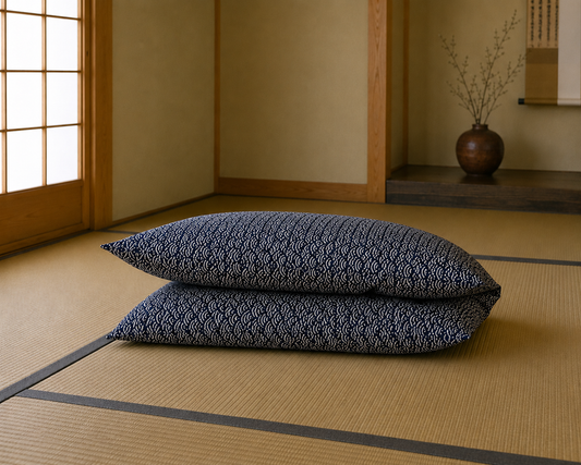 Japanese Shikibuton Futon Mattress with Removable Seikaiha Shibori Cover | Handmade Cotton Futon