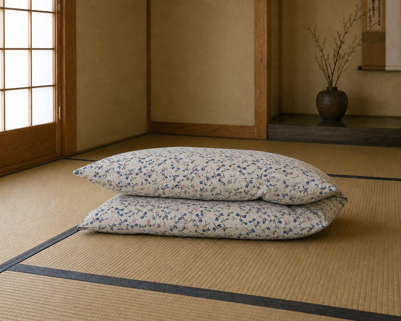 Japanese Shikibuton Futon Mattress with Removable Tombo Beige Cover | Handmade Cotton Futon