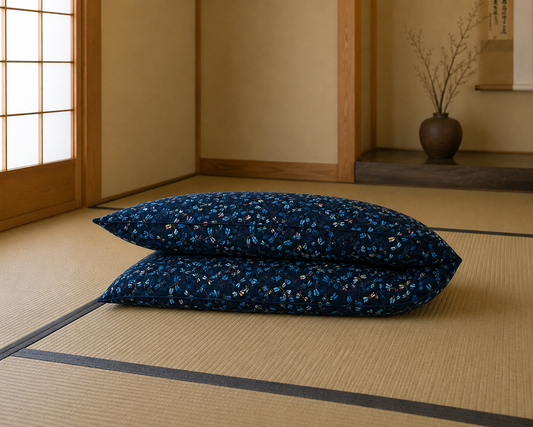 Japanese Shikibuton Futon Mattress with Removable Tombo Navy Cover | Handmade Cotton Futon