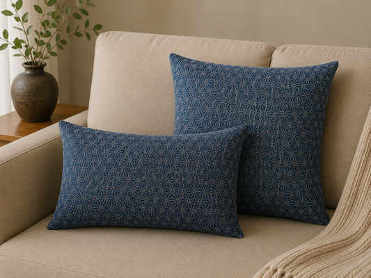 Japanese Asa-No-Ha Navy Throw Pillow | Decorative Accent Pillow