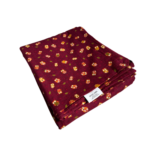 Burgundy Owl Japanese Cotton Futon Cover.  Handmade Shiki Futon Cover.